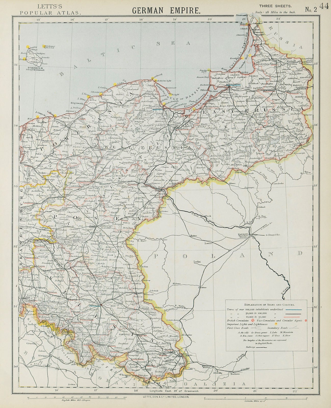 GERMAN EMPIRE EAST. Prussia Poland Posen Silesia Pomerania. LETTS 1884 old map